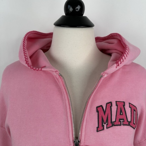 NWT GAP MadHappy Full Zip Crop Hoodie Sweatshirt MEDIUM Pink Embroidered Logo - Picture 5 of 16